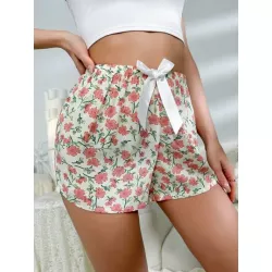 Pantalones para Dormir de Mujer Lazo Lazo delantero Floral todo estampado