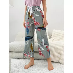 Pantalones de dormir con estampado floral con lazo delantero