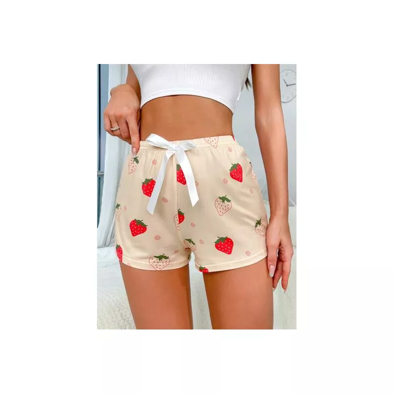 Shorts de dormir con estampado de fresa con lazo delantero