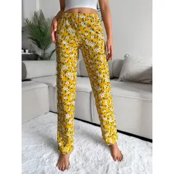 Cottnline Pantalones de dormir con estampado floral de cintura elástica