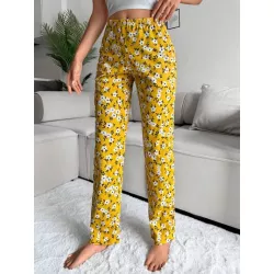 Cottnline Pantalones de dormir con estampado floral de cintura elástica