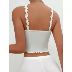 Top de dormir de tirantes bustier ribete en forma de lechuga con aplique