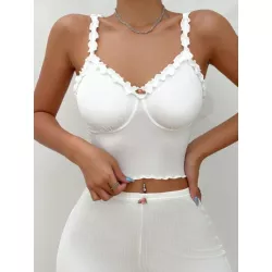 Top de dormir de tirantes bustier ribete en forma de lechuga con aplique