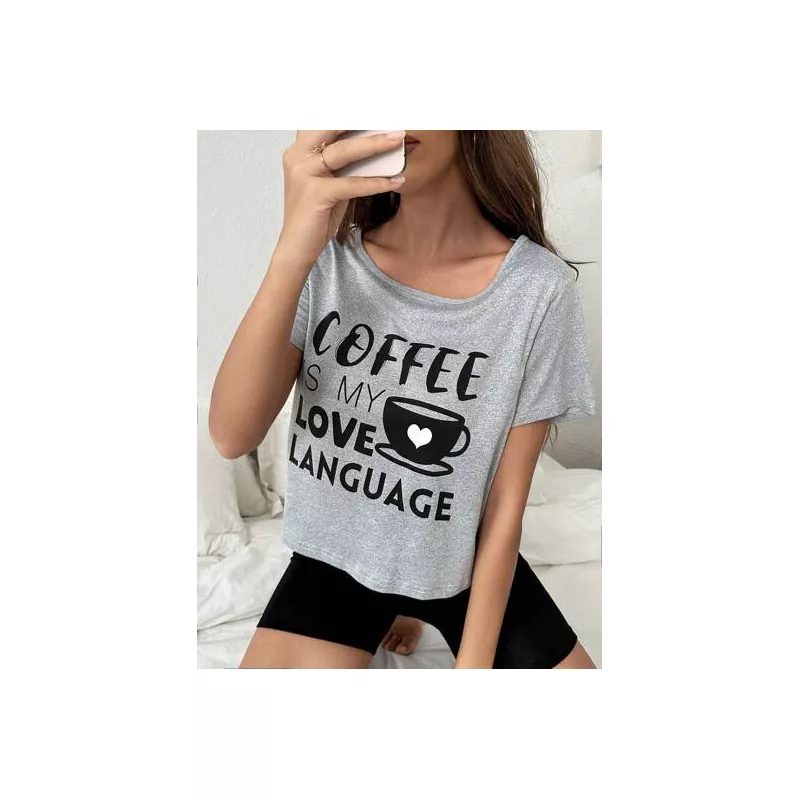 Camiseta con estampado de café & slogan