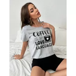 Camiseta con estampado de café & slogan