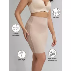 Mujer Faja inconsútil con encaje de talle alto sculpting control de barriga medio slip