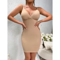 Vestido de tirantes faja bustier fruncido unicolor