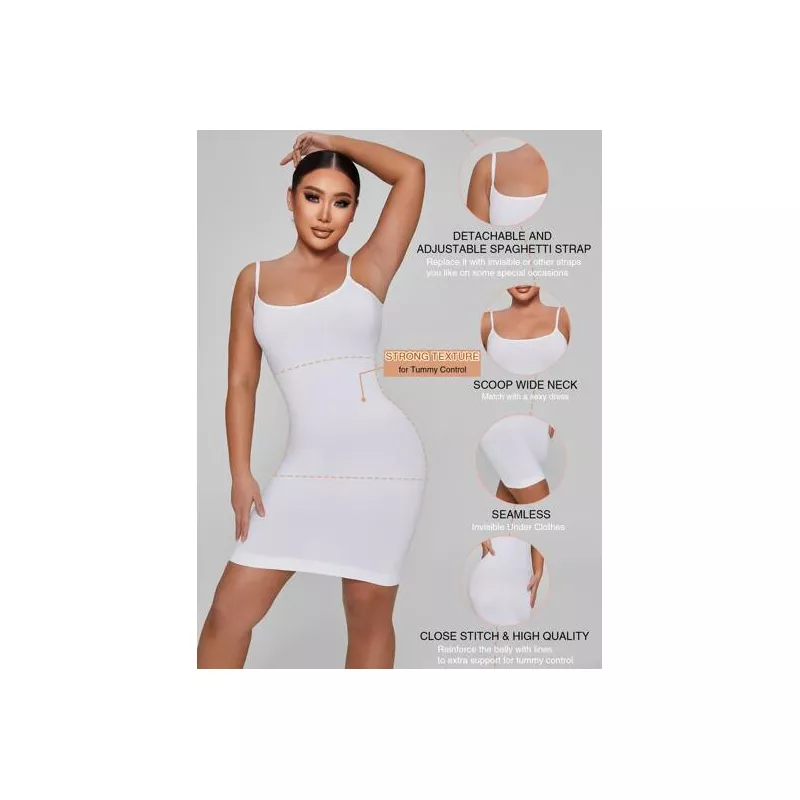 Vestido slip faja control de barriga suave y ligero correas de espagueti desmontables y ajustables